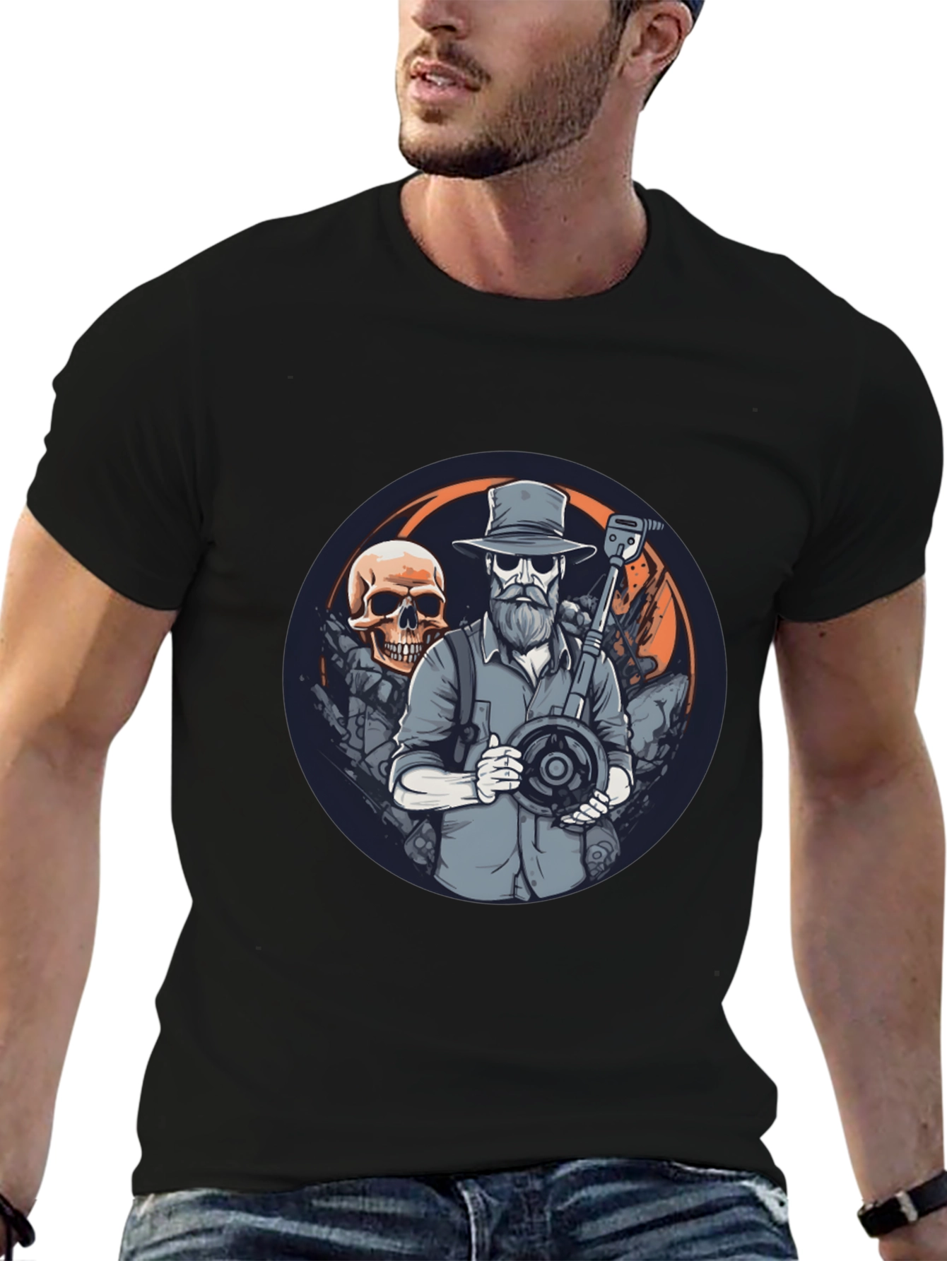 Skull Treasure Hunter Graphic Tee - Black