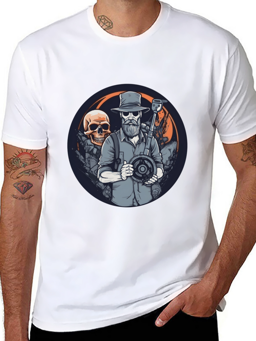 Skull Treasure Hunter Graphic Tee - Black