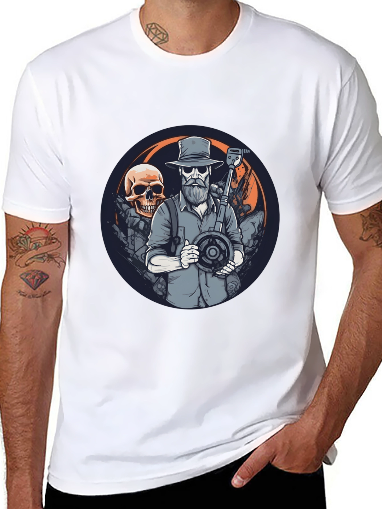 Skull Treasure Hunter Graphic Tee - Black