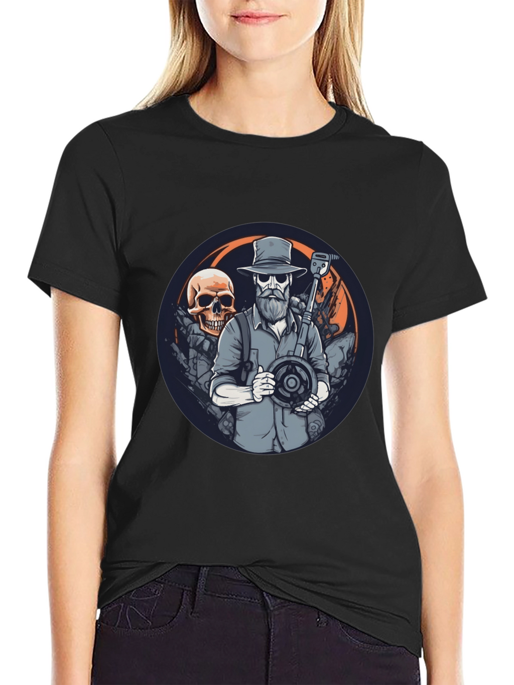 Skull Treasure Hunter Graphic Tee - Black