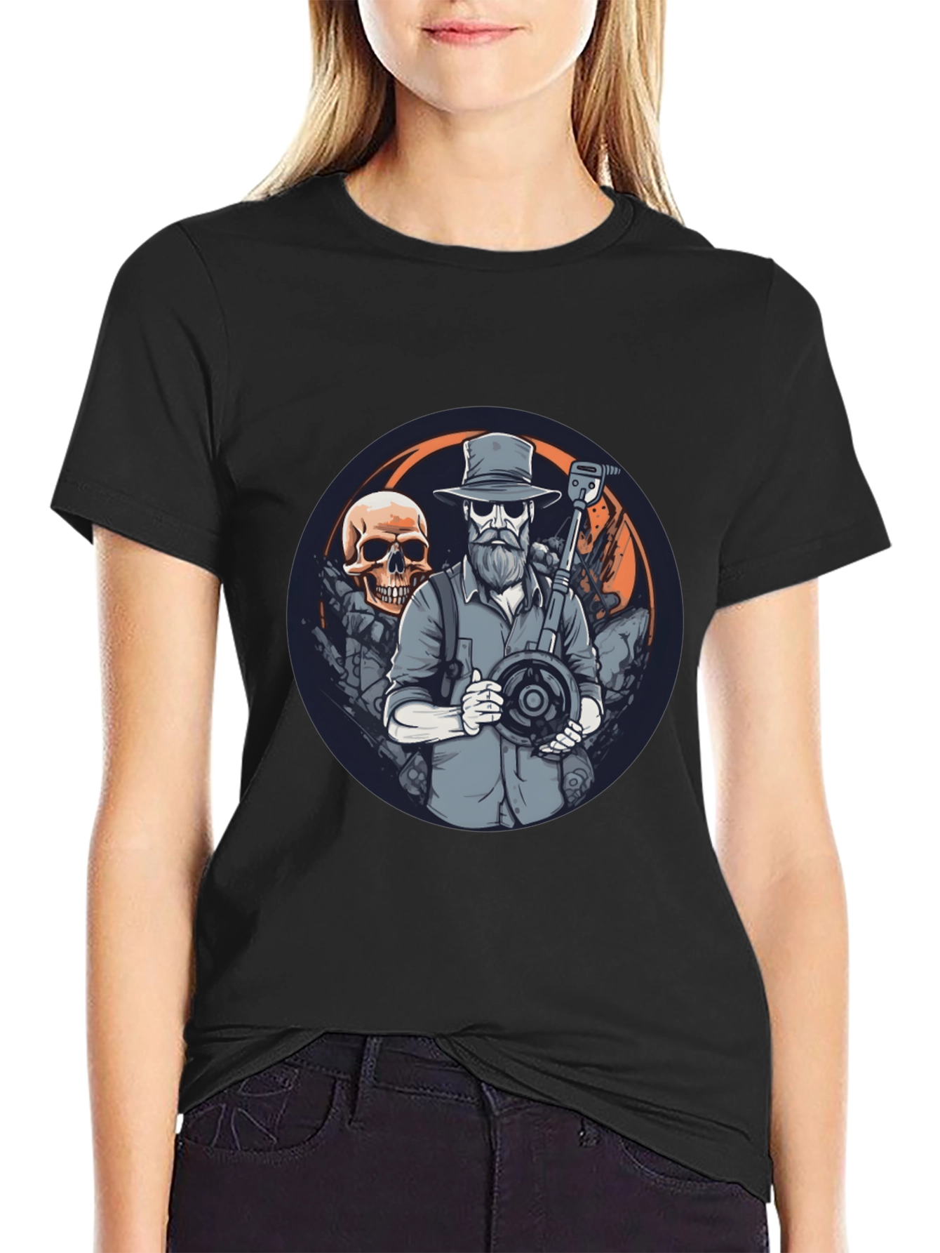 Skull Treasure Hunter Graphic Tee - Black