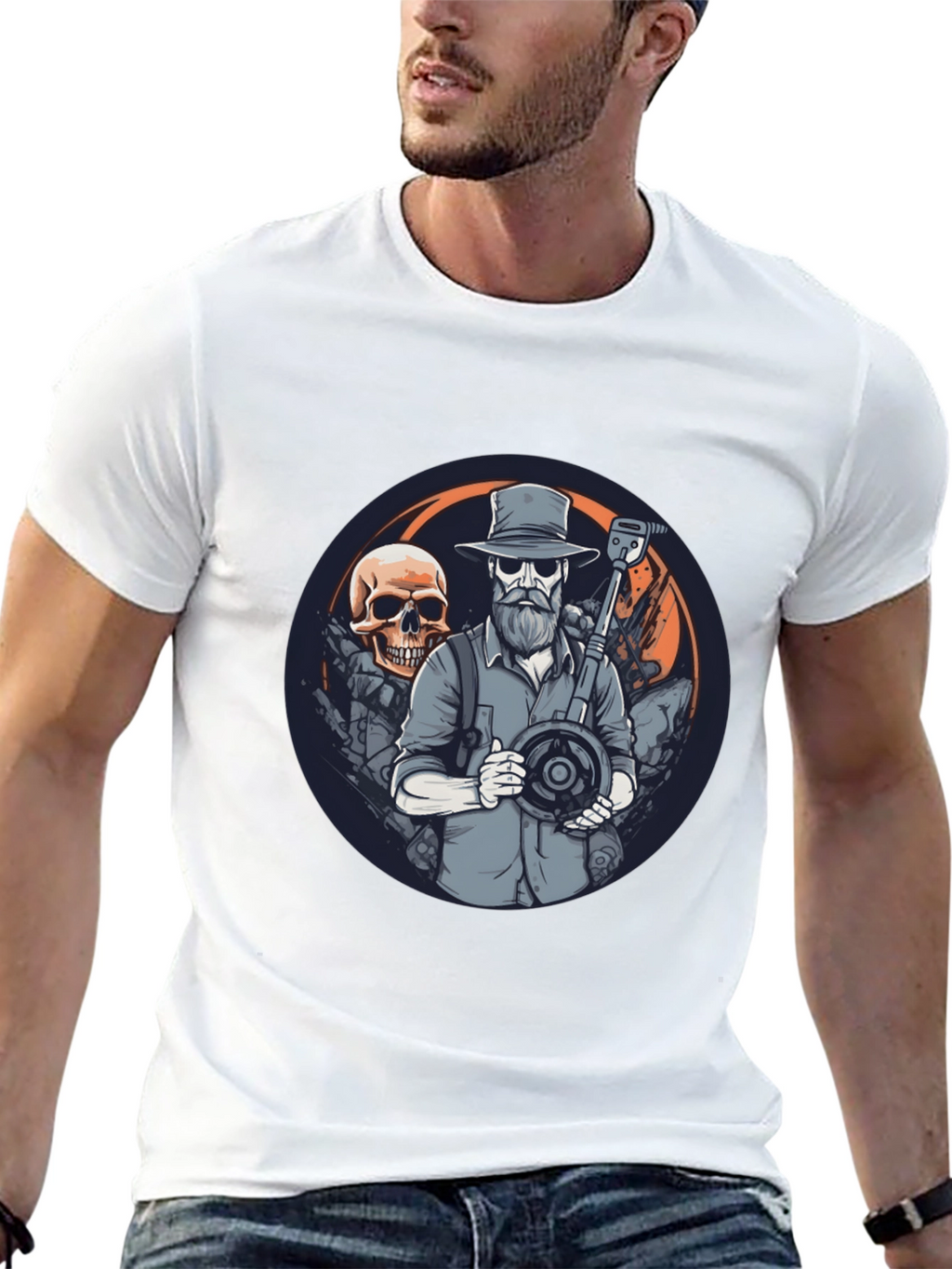 Skull Treasure Hunter Graphic Tee - Black