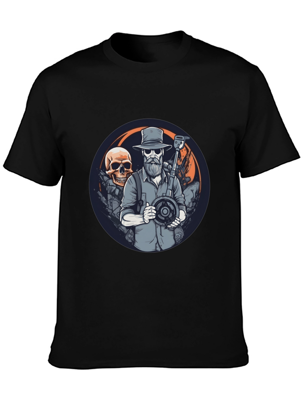 Skull Treasure Hunter Graphic Tee - Black