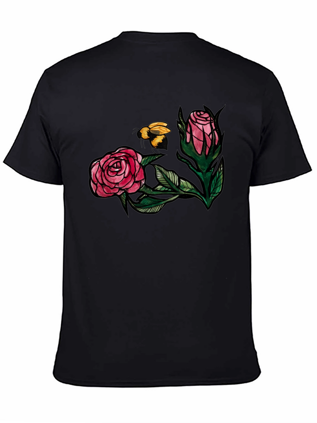 Floral Bee Graphic Tee - Stylish Black T-Shirt