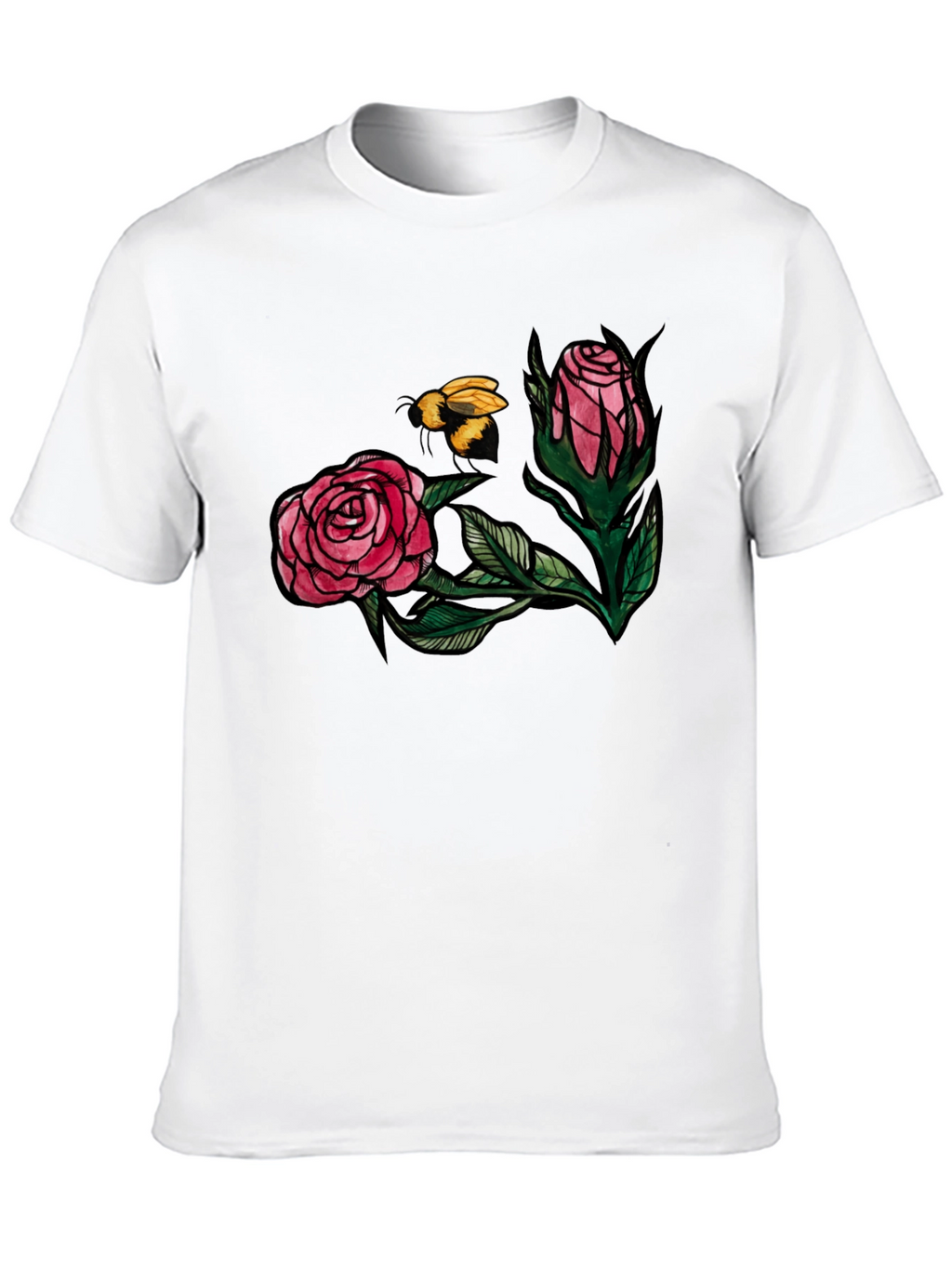 Floral Bee Graphic Tee - Stylish Black T-Shirt