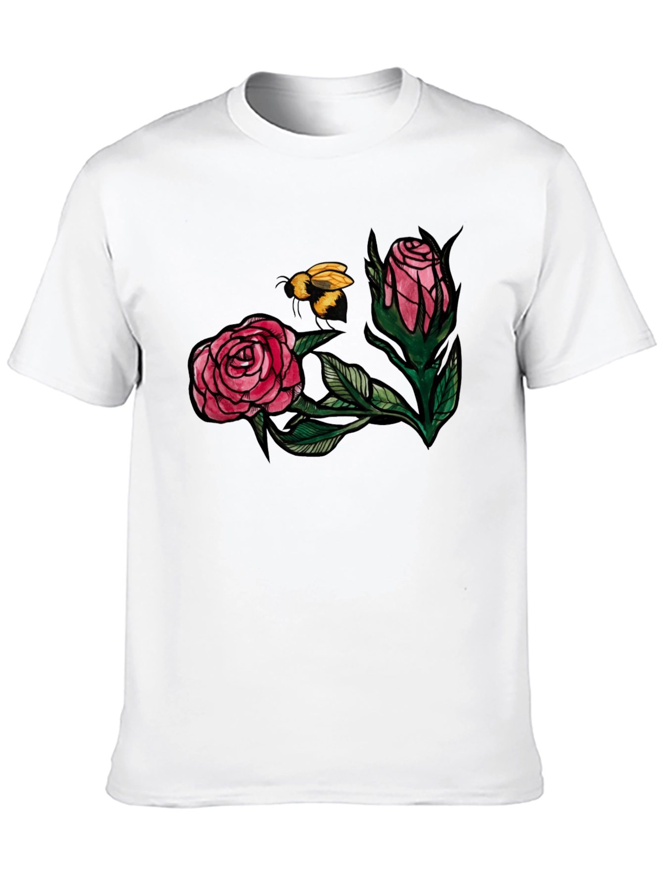 Floral Bee Graphic Tee - Stylish Black T-Shirt