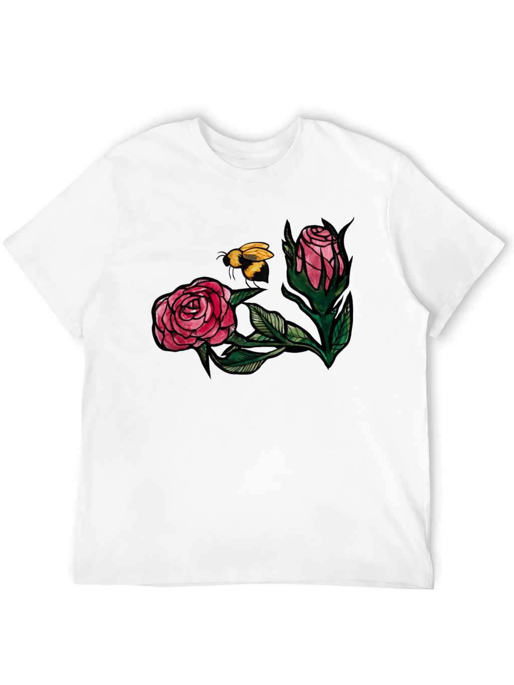 Floral Bee Graphic Tee - Stylish Black T-Shirt