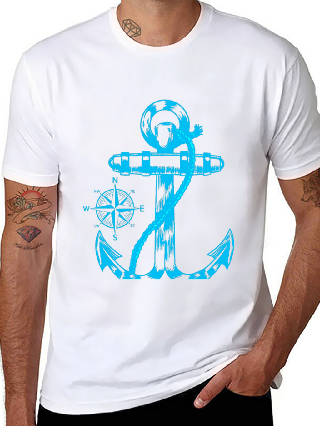 Nautical Anchor Compass Graphic Print Tee