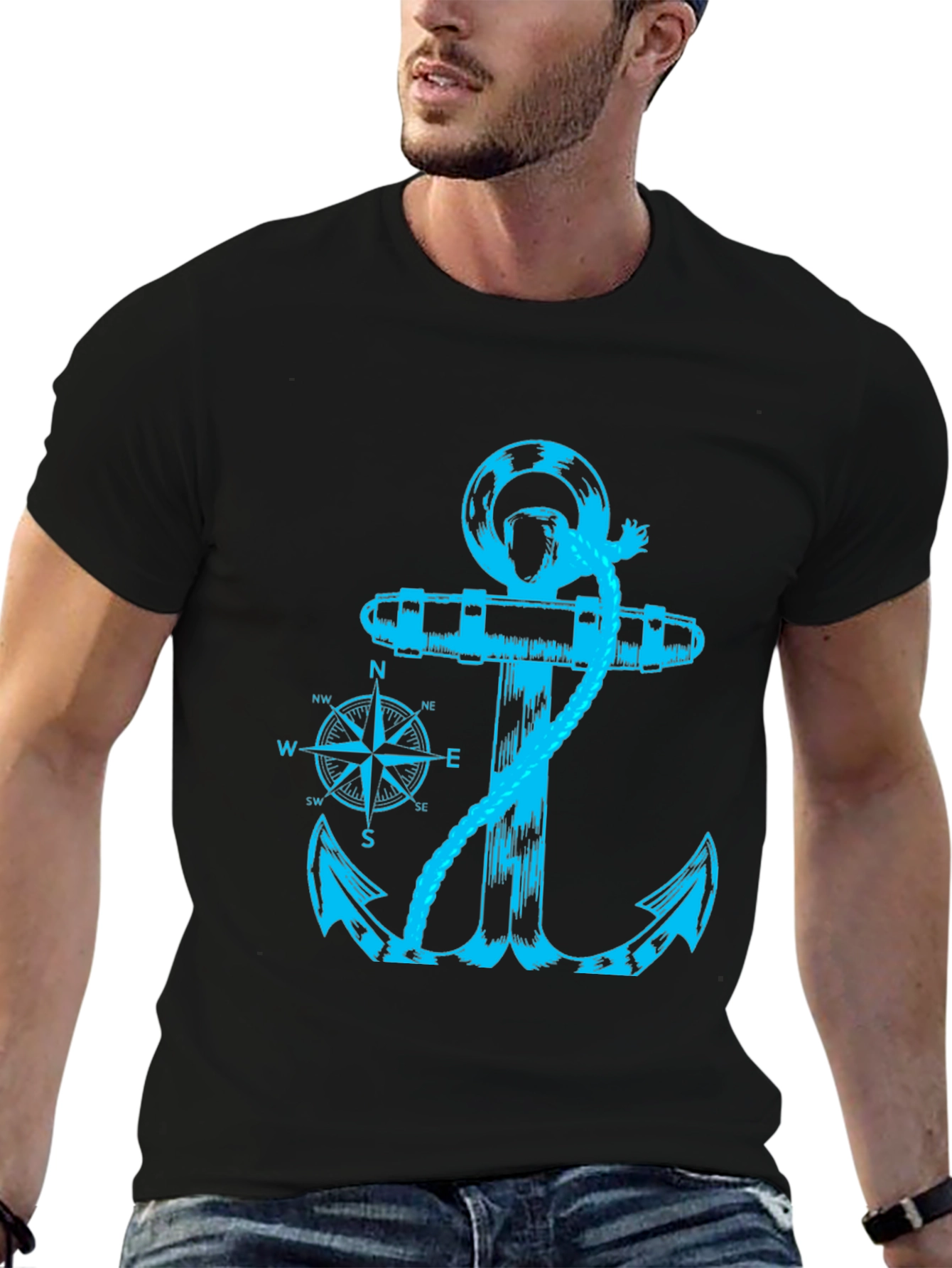 Nautical Anchor Compass Graphic Print Tee