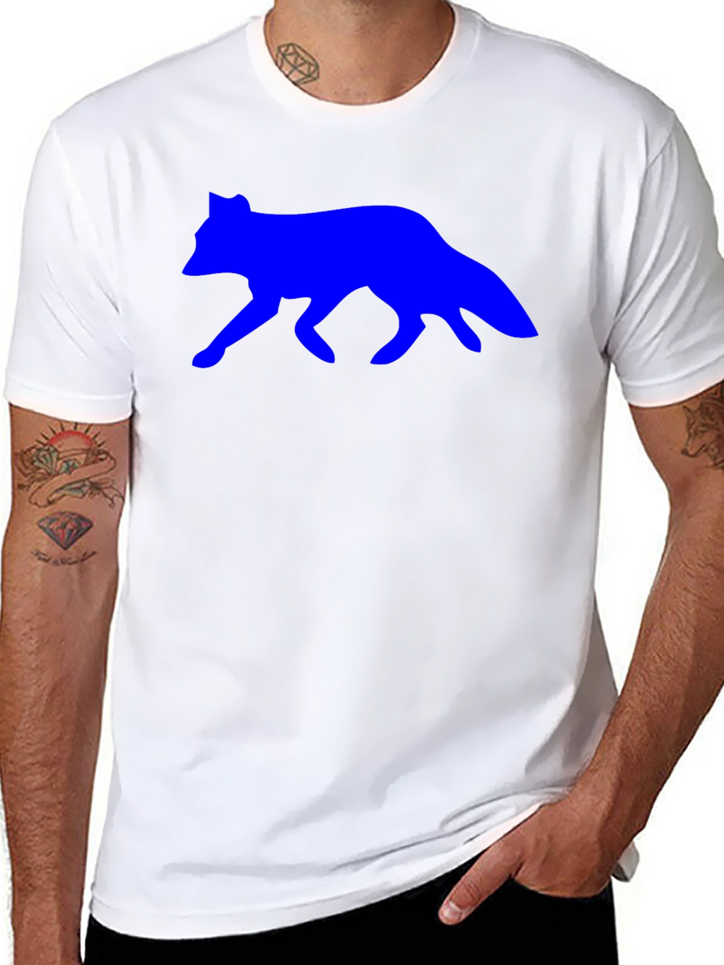 Mens Black T-Shirt with Blue Wolf Design