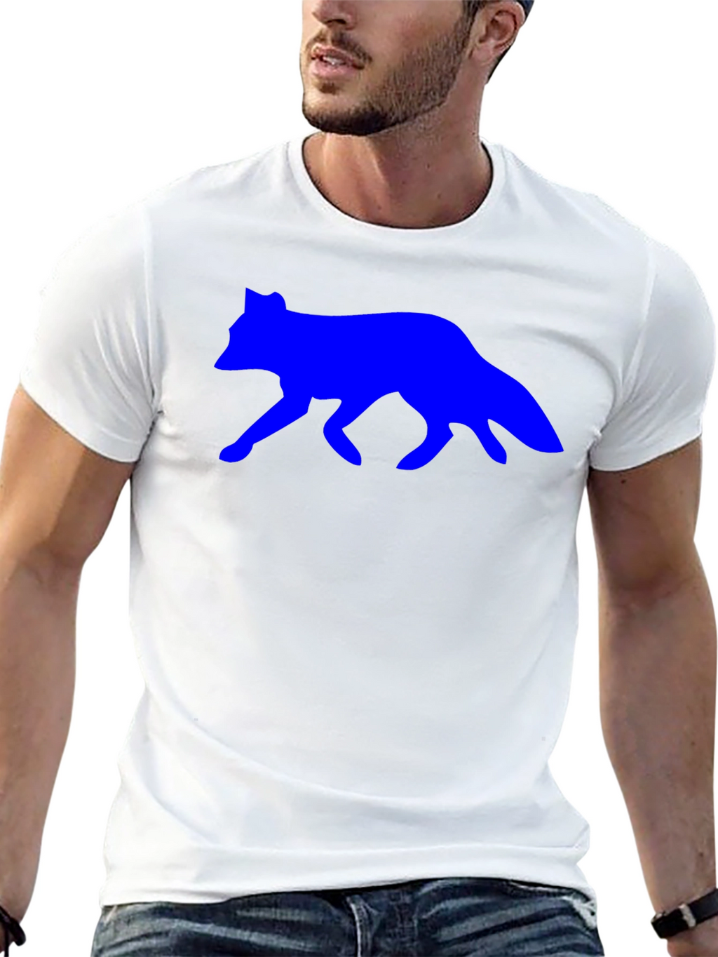 Mens Black T-Shirt with Blue Wolf Design