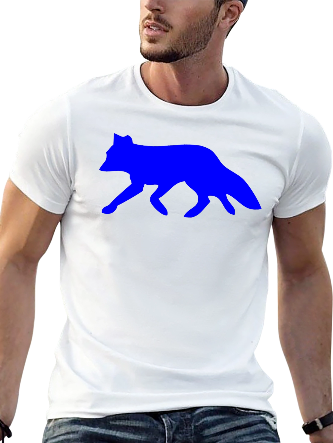 Mens Black T-Shirt with Blue Wolf Design