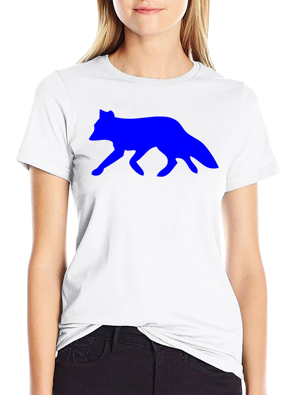 Mens Black T-Shirt with Blue Wolf Design