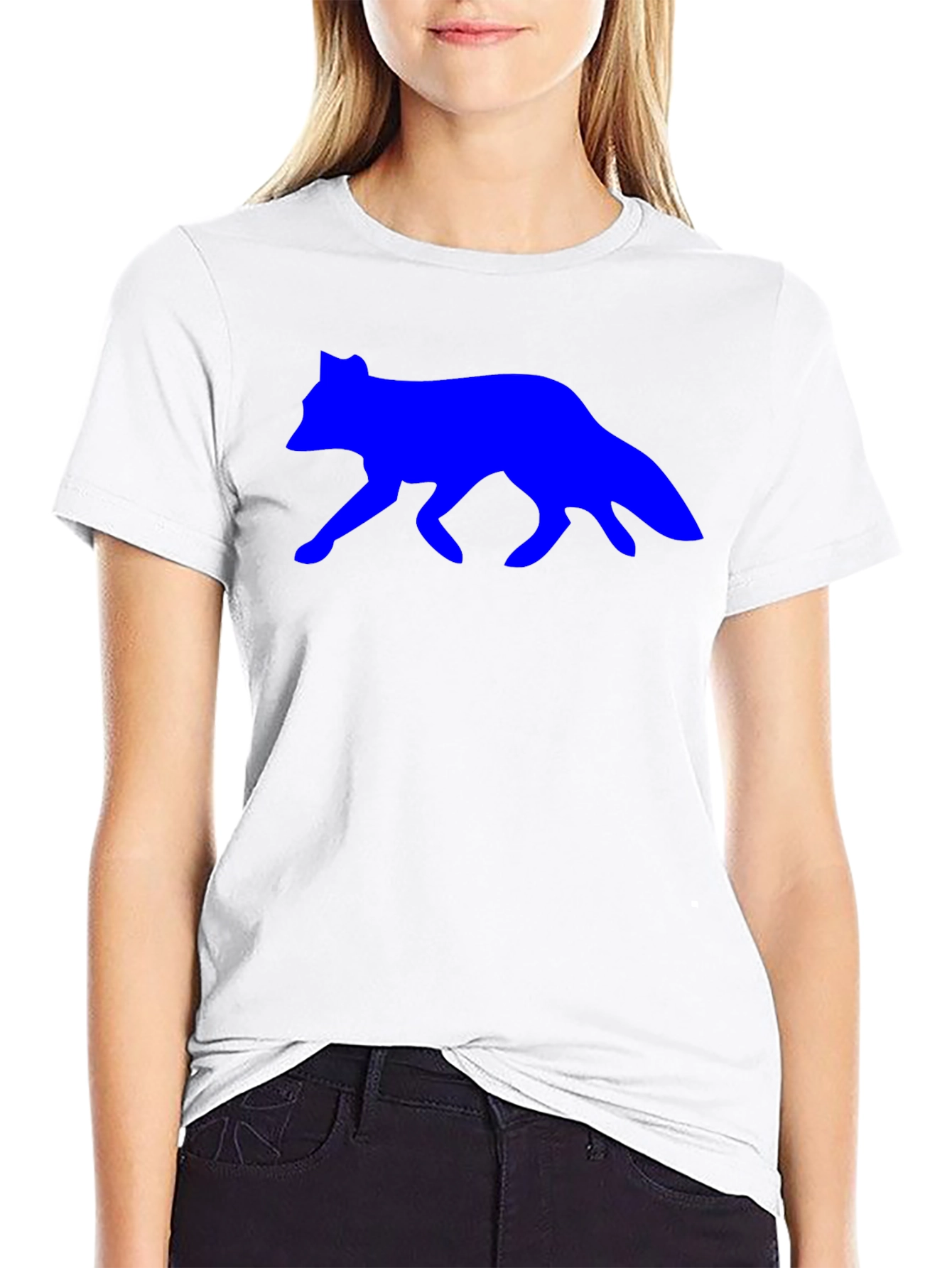 Mens Black T-Shirt with Blue Wolf Design