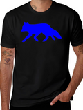 Mens Black T-Shirt with Blue Wolf Design