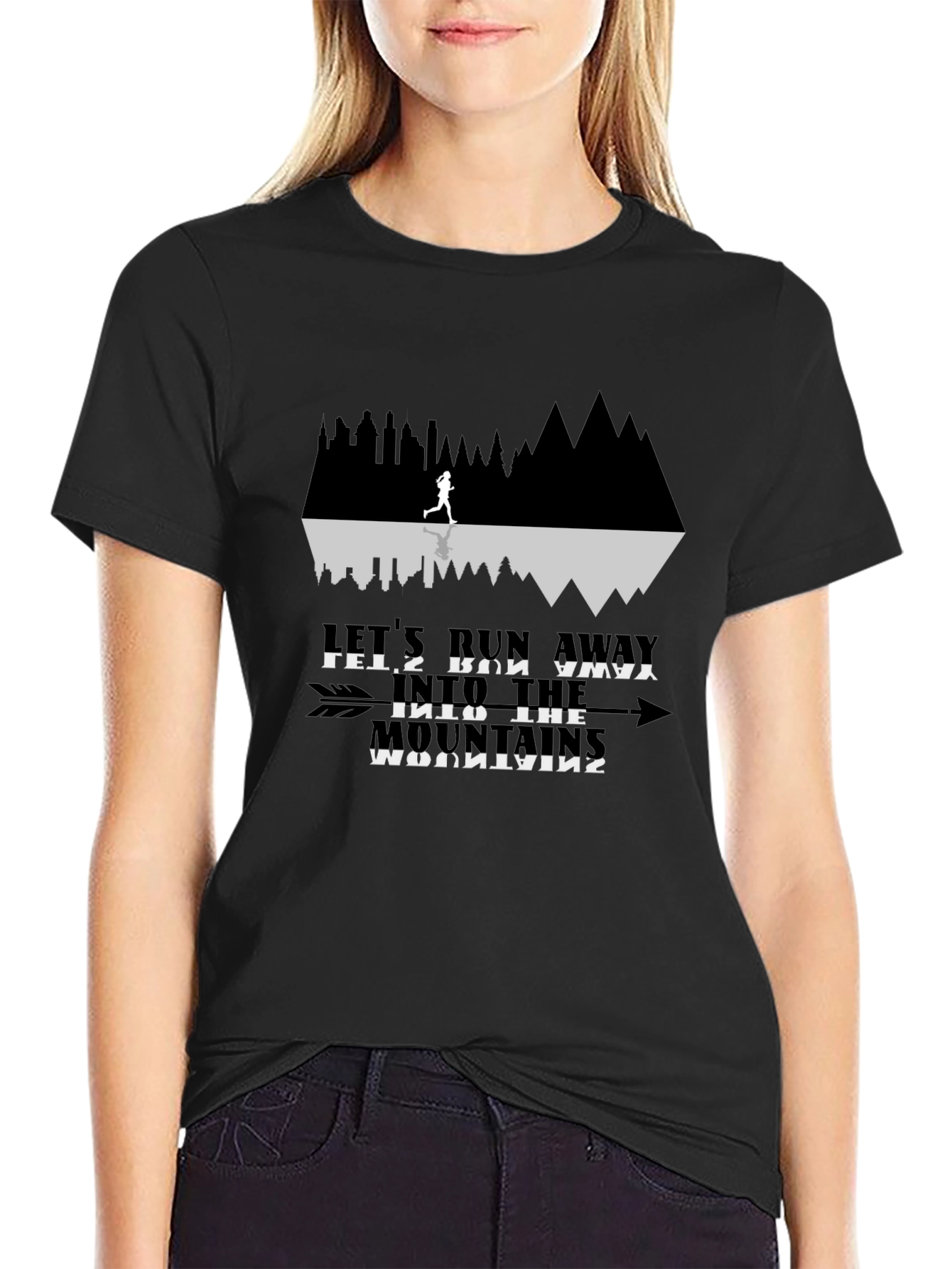 Run Away Mountains Graphic Tee - Black Cotton T-Shirt