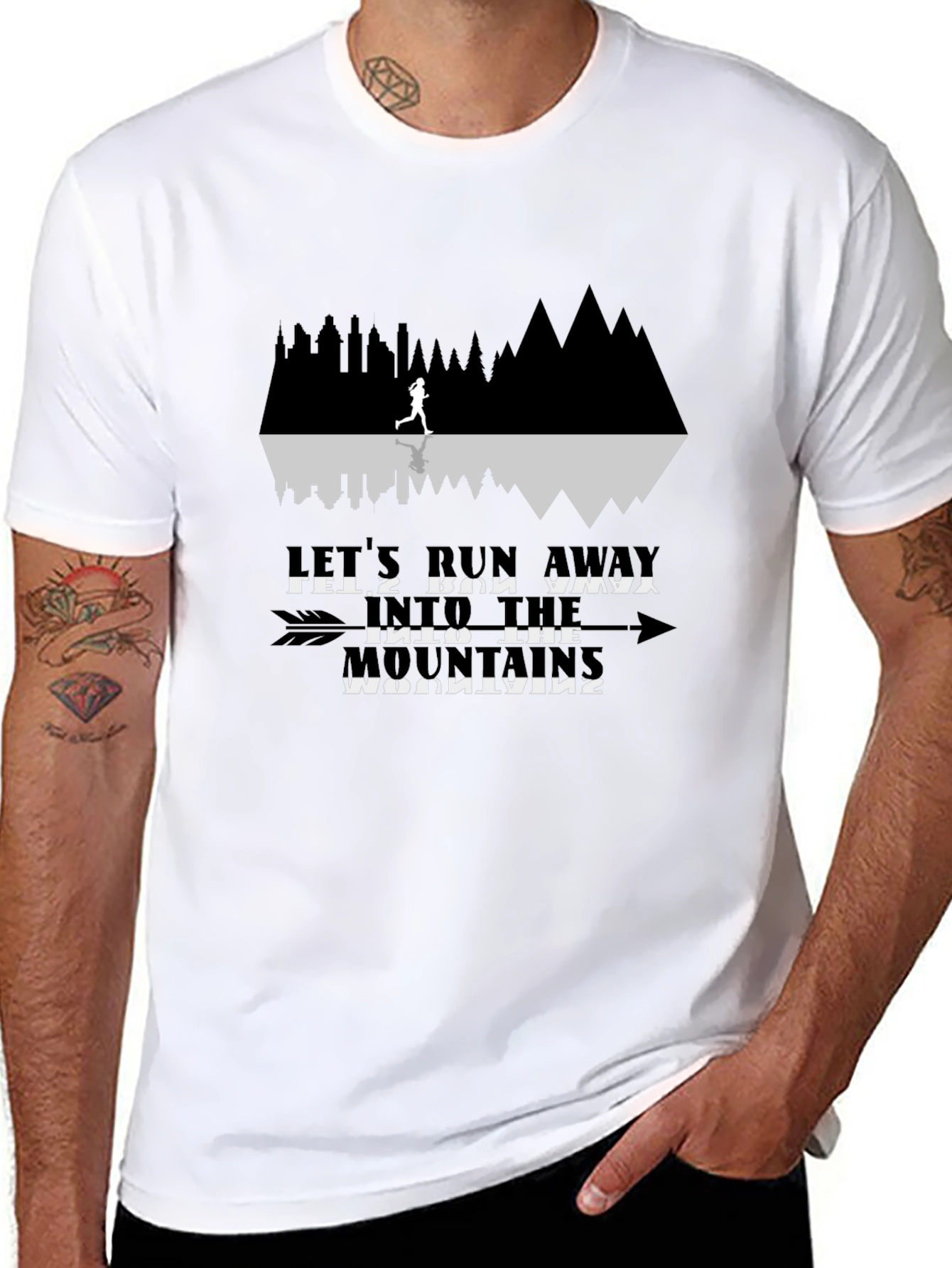 Run Away Mountains Graphic Tee - Black Cotton T-Shirt