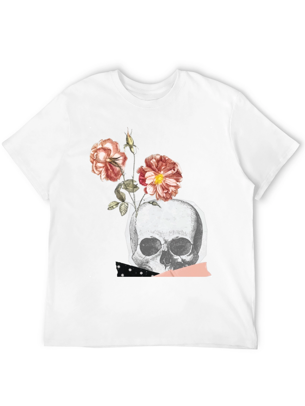 Skull & Roses Graphic Tee - Black Cotton Blend