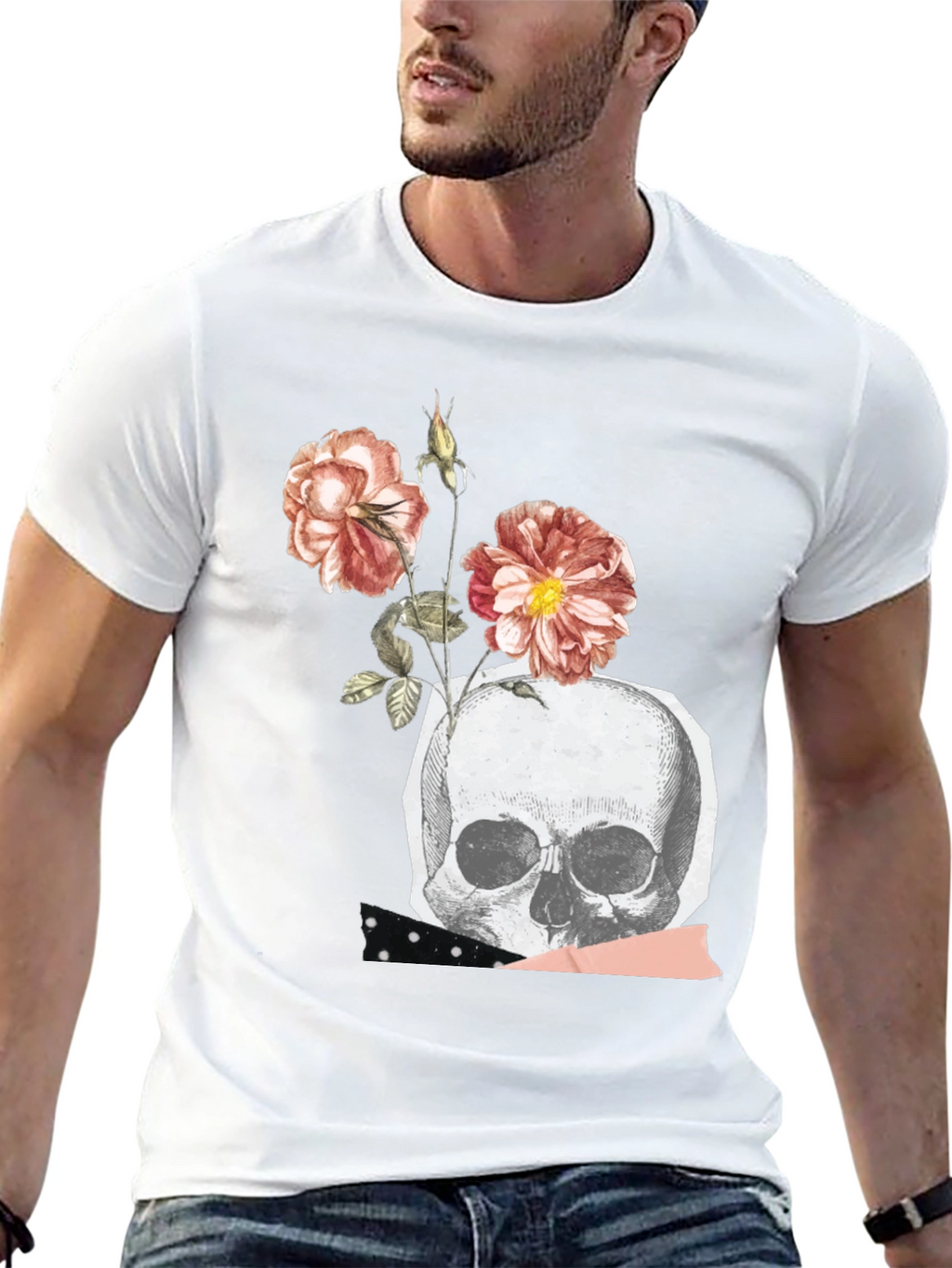 Skull & Roses Graphic Tee - Black Cotton Blend