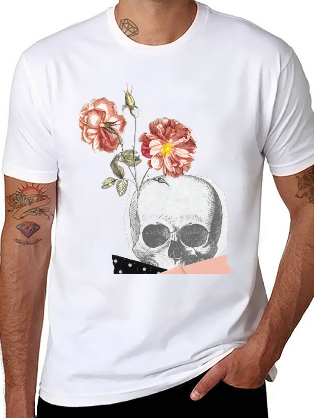 Skull & Roses Graphic Tee - Black Cotton Blend