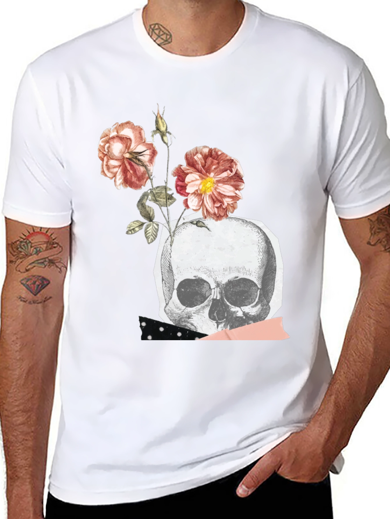 Skull & Roses Graphic Tee - Black Cotton Blend