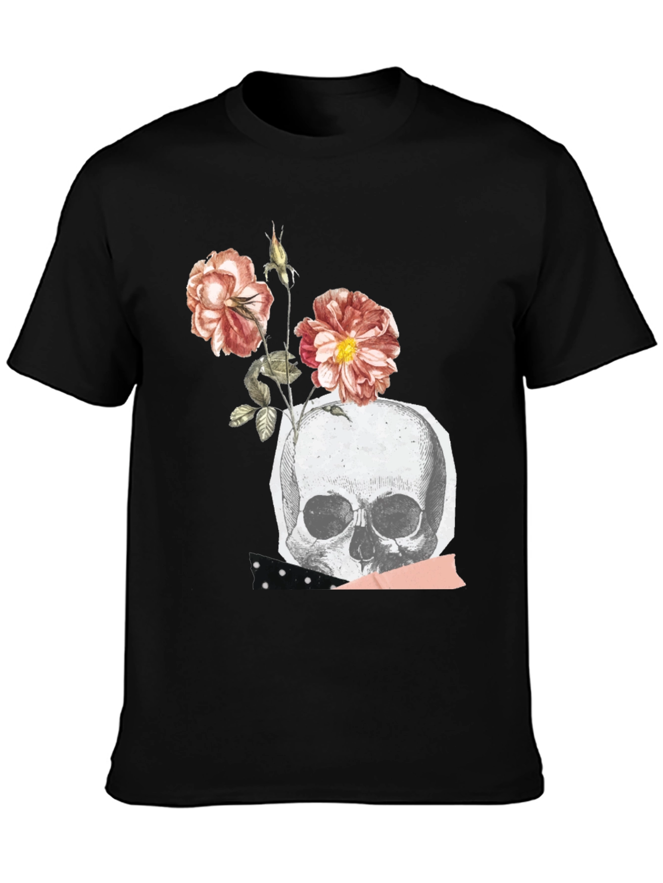 Skull & Roses Graphic Tee - Black Cotton Blend