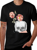 Skull & Roses Graphic Tee - Black Cotton Blend