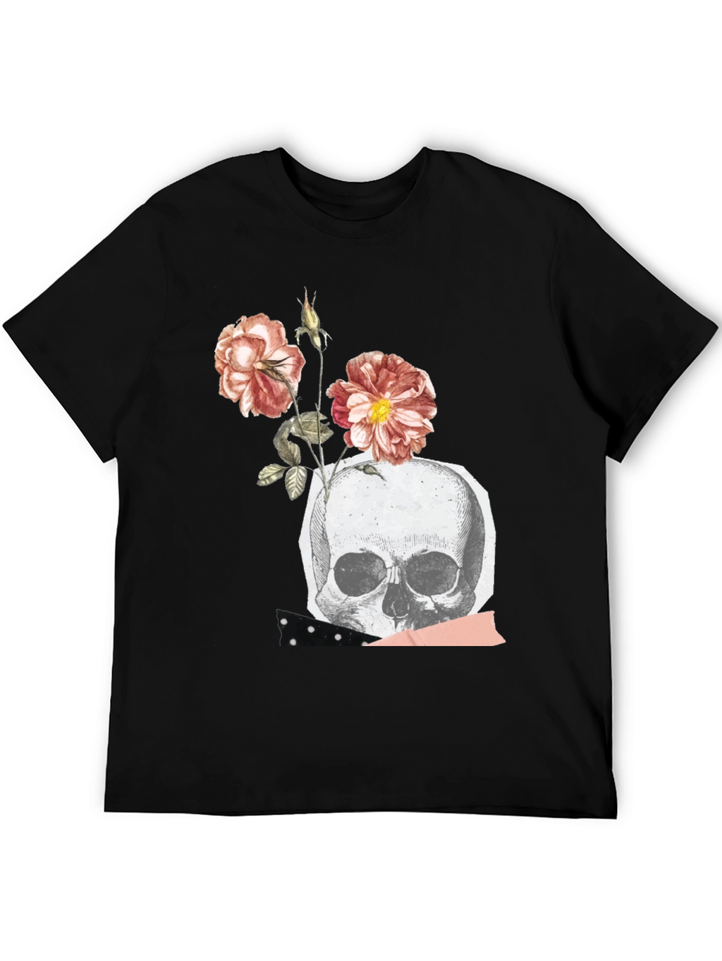 Skull & Roses Graphic Tee - Black Cotton Blend