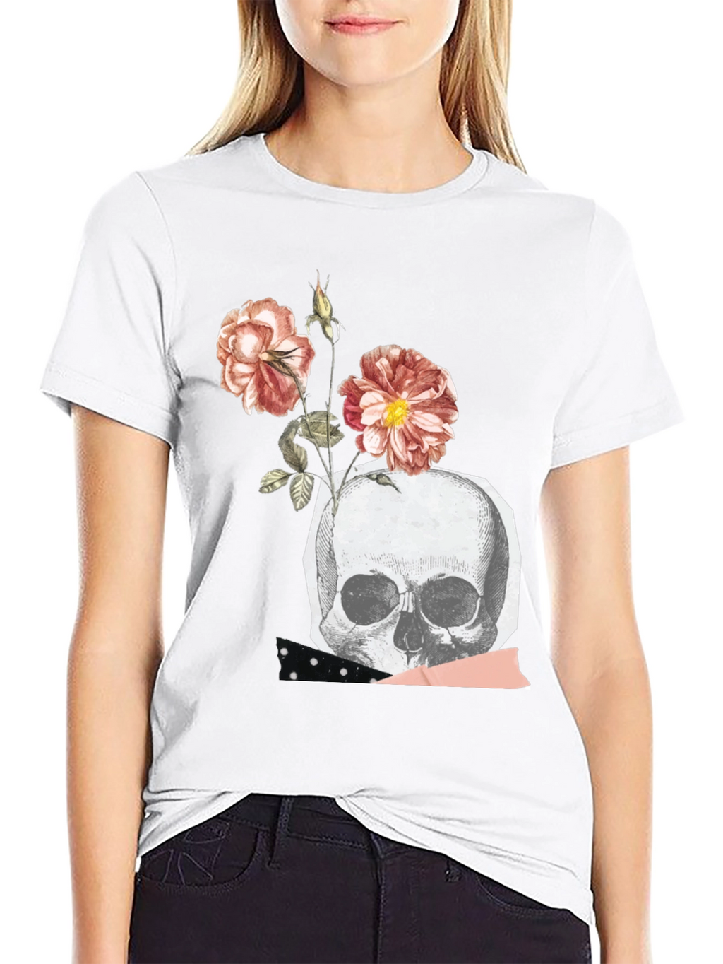 Skull & Roses Graphic Tee - Black Cotton Blend