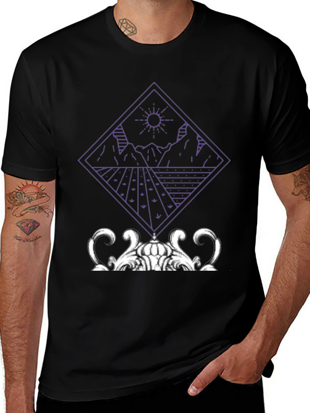 Geometric Landscape Graphic Tee - Modern Art Shirt