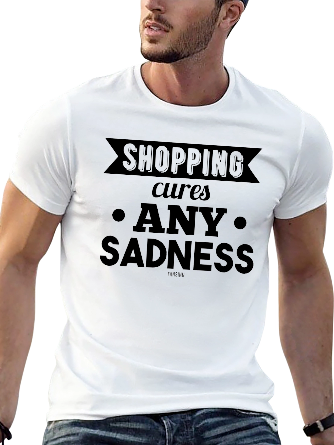 Shopping Cures Any Sadness Black Graphic Tee