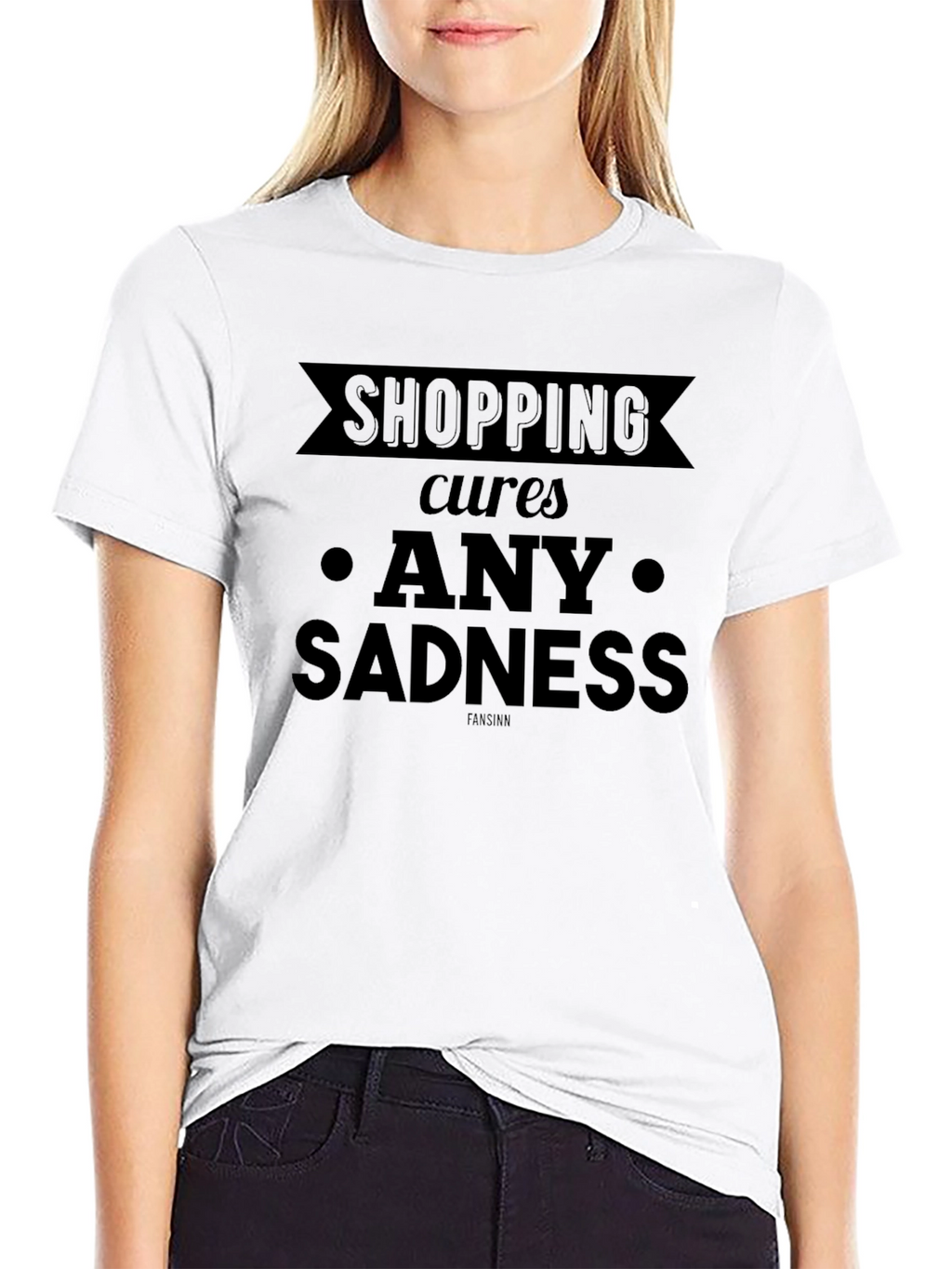 Shopping Cures Any Sadness Black Graphic Tee
