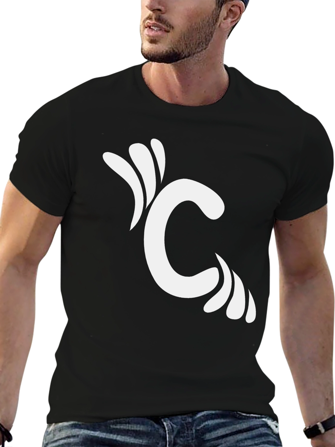 Black T-Shirt with Initial C Graphic Design