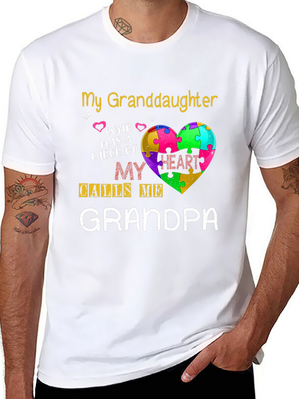 Grandpa Autism Awareness Puzzle Heart T-Shirt