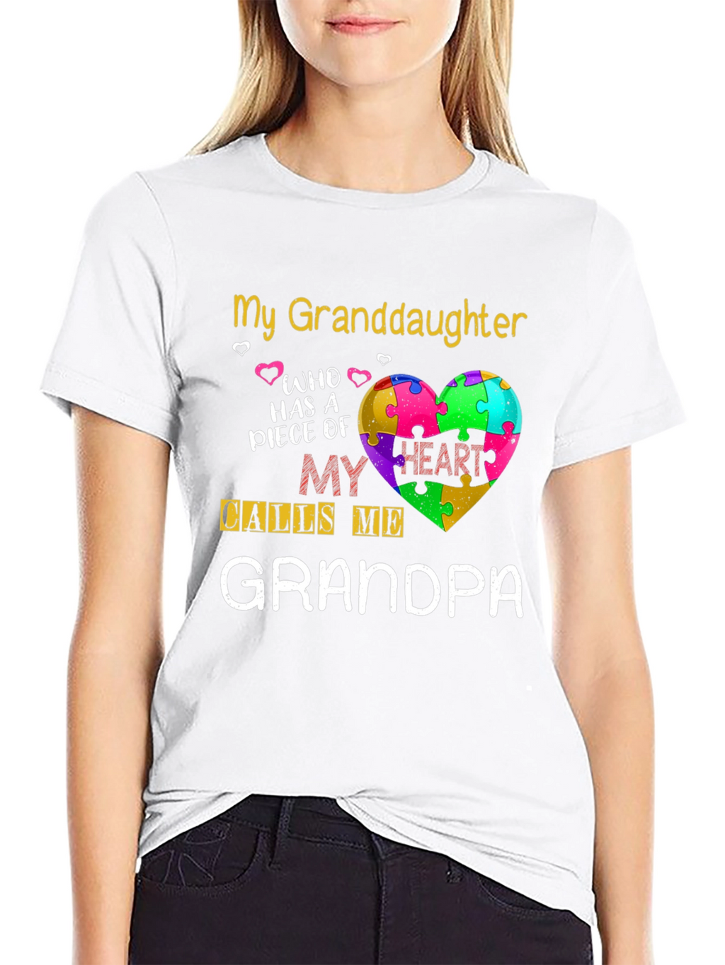Grandpa Autism Awareness Puzzle Heart T-Shirt