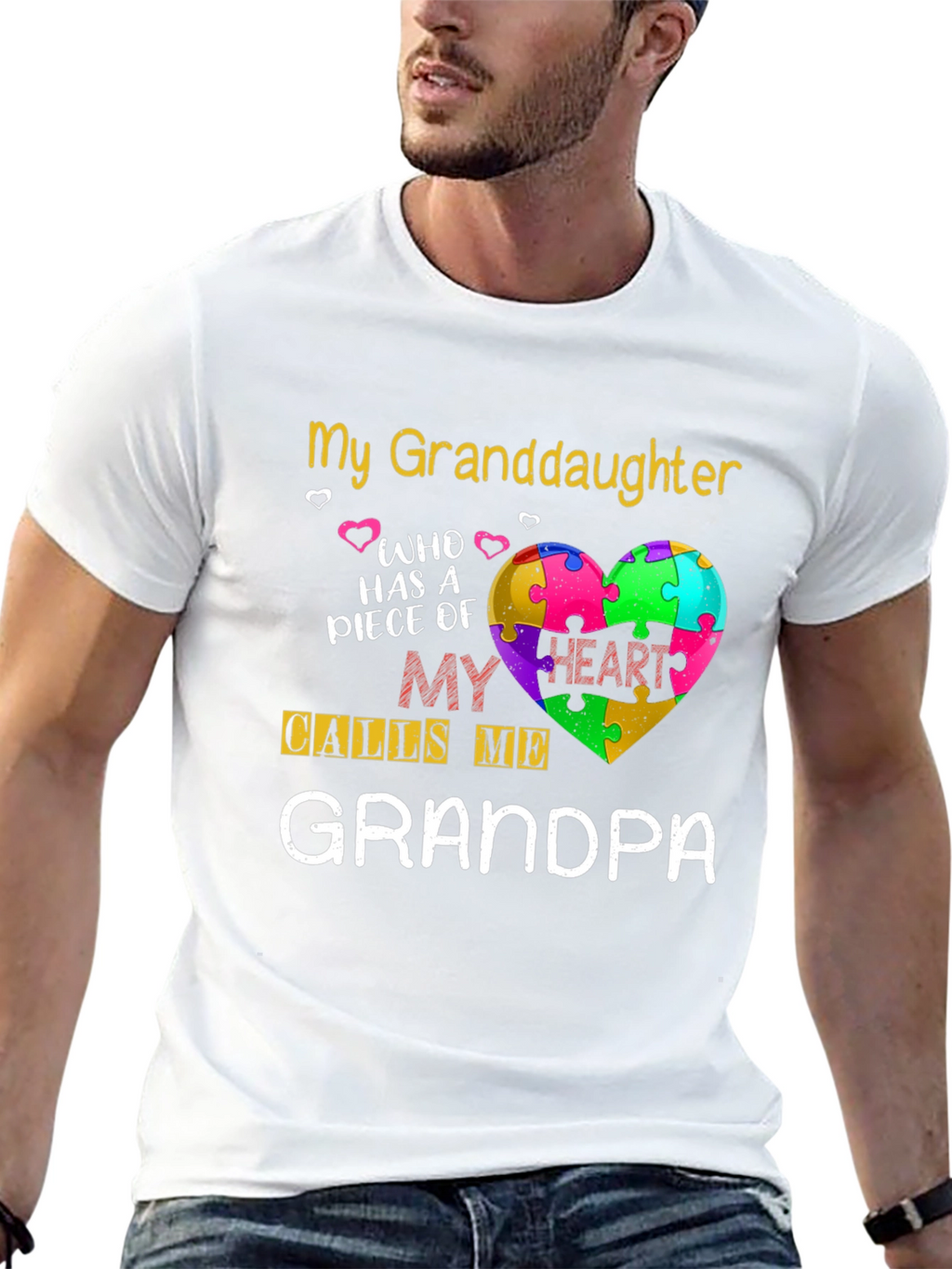 Grandpa Autism Awareness Puzzle Heart T-Shirt