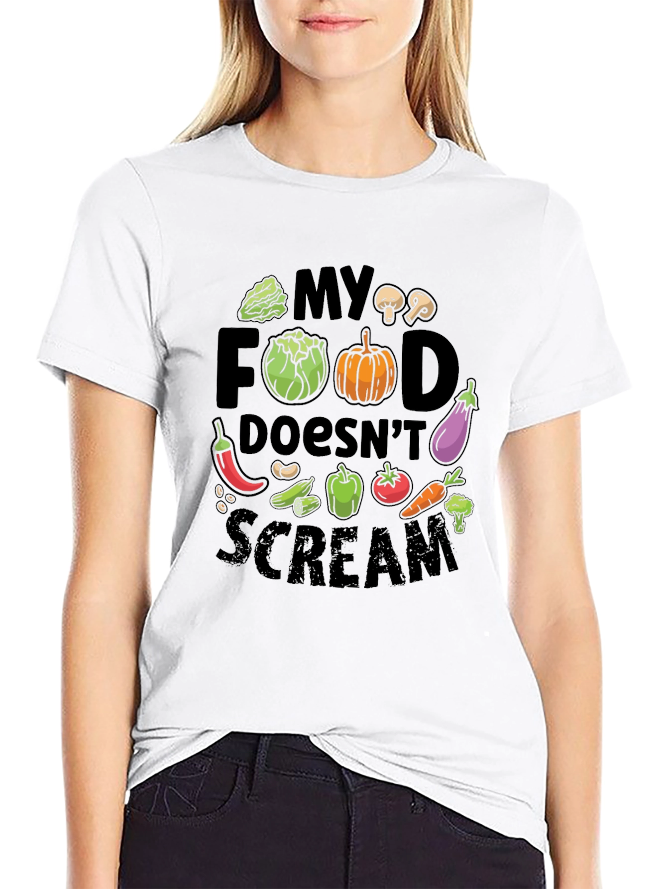 Vegan T-Shirt - My Food Doesnt Scream - Vegetable Graphic Tee