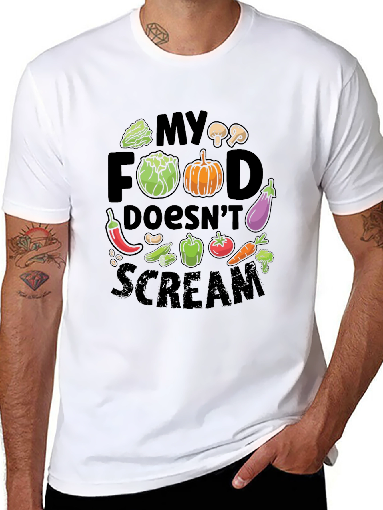 Vegan T-Shirt - My Food Doesnt Scream - Vegetable Graphic Tee