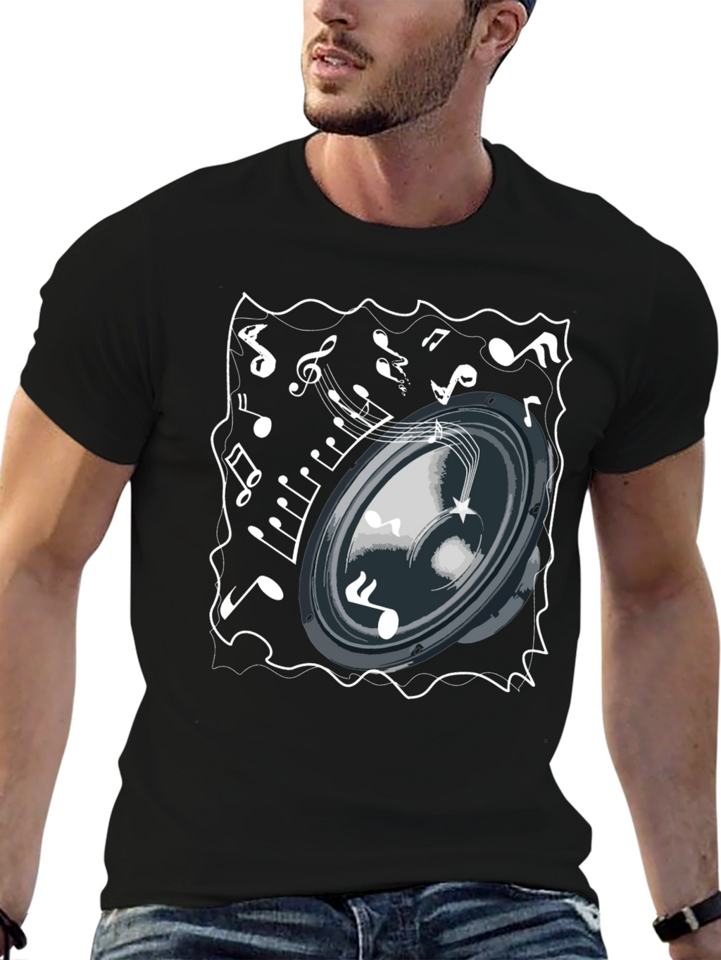 Musical Speaker T-Shirt - Black Cotton Tee