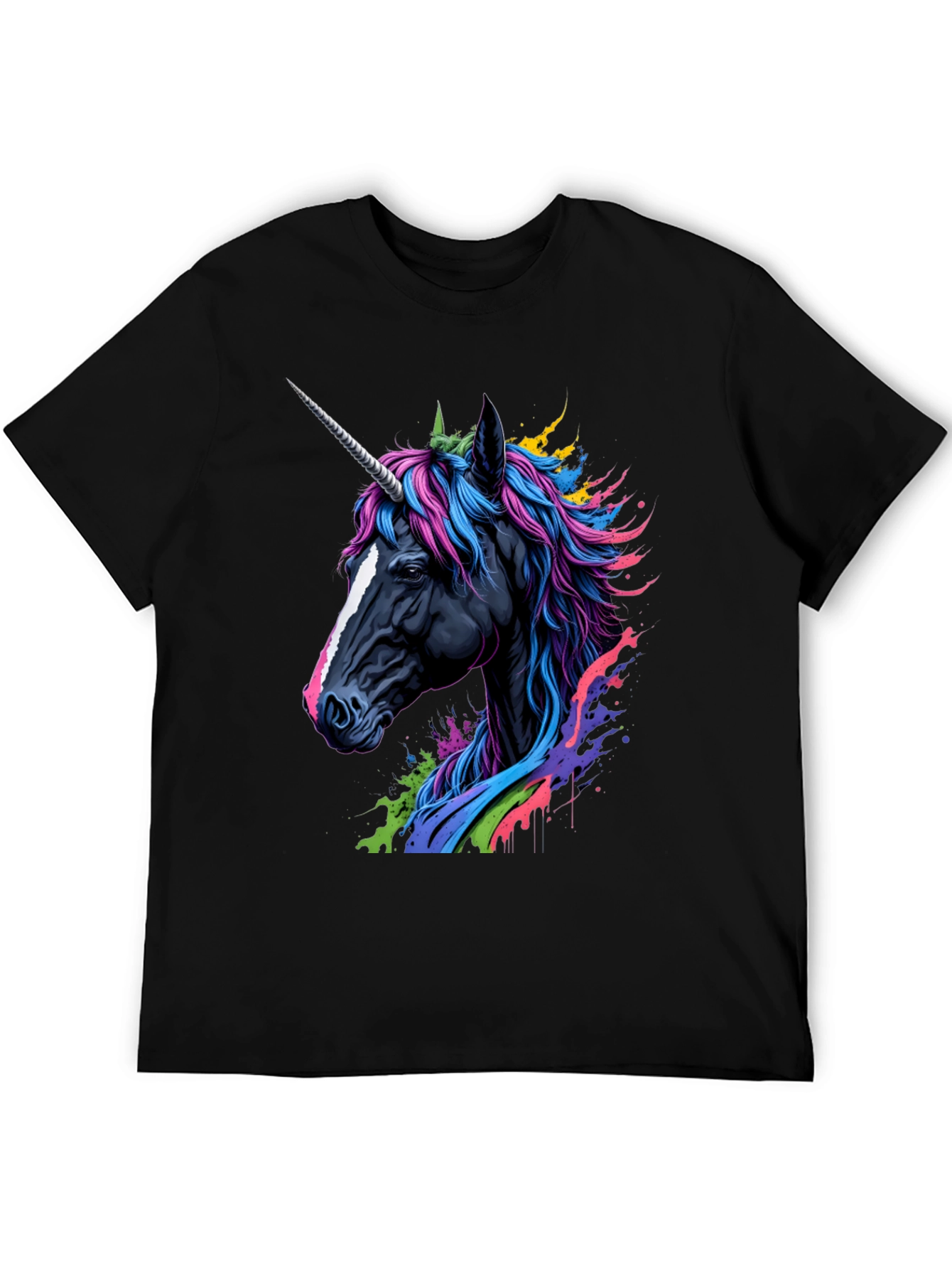 Unicorn Graphic Black Tee - Fantasy Style