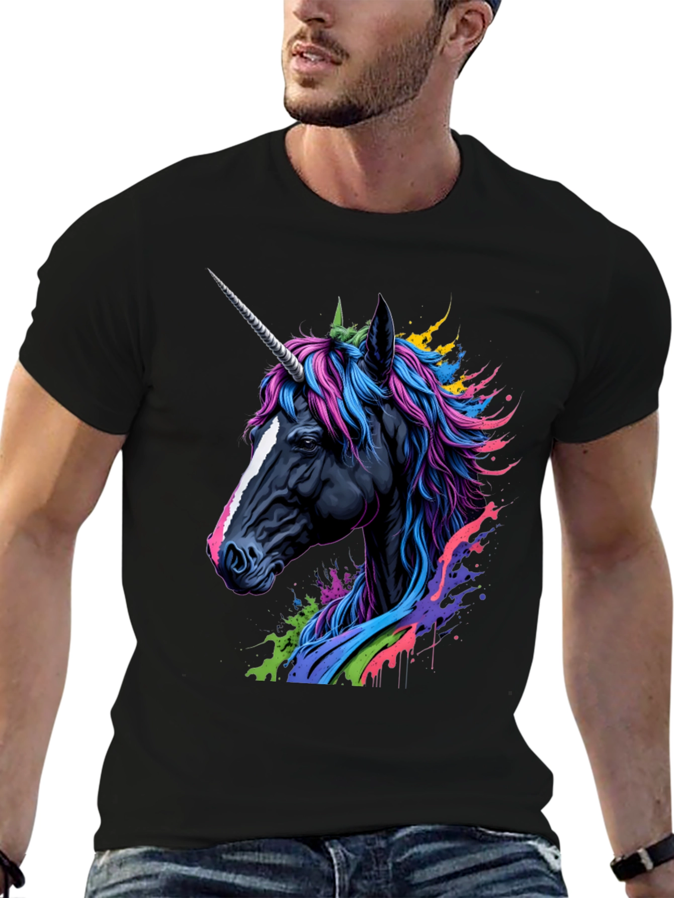 Unicorn Graphic Black Tee - Fantasy Style