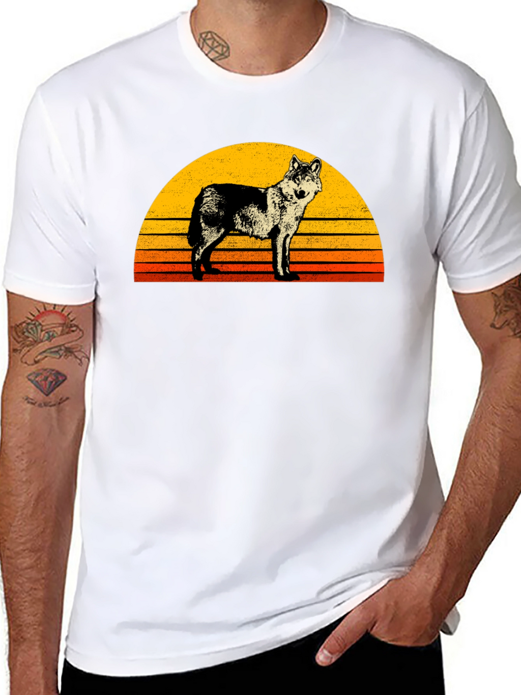 Retro Wolf Sunset Graphic Tee - Black