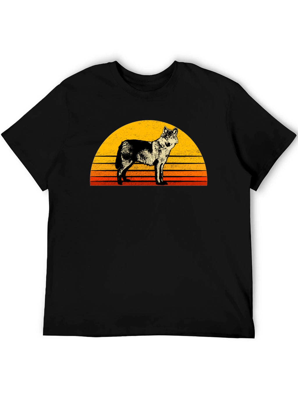 Retro Wolf Sunset Graphic Tee - Black