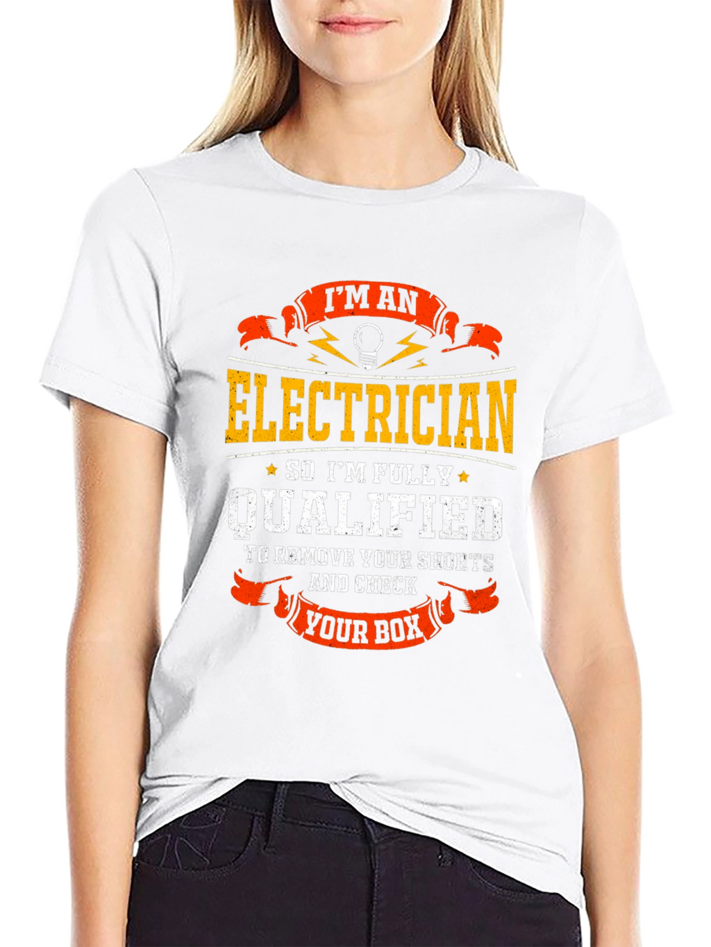Electrician Humor T-Shirt: Qualified to Check Your Box