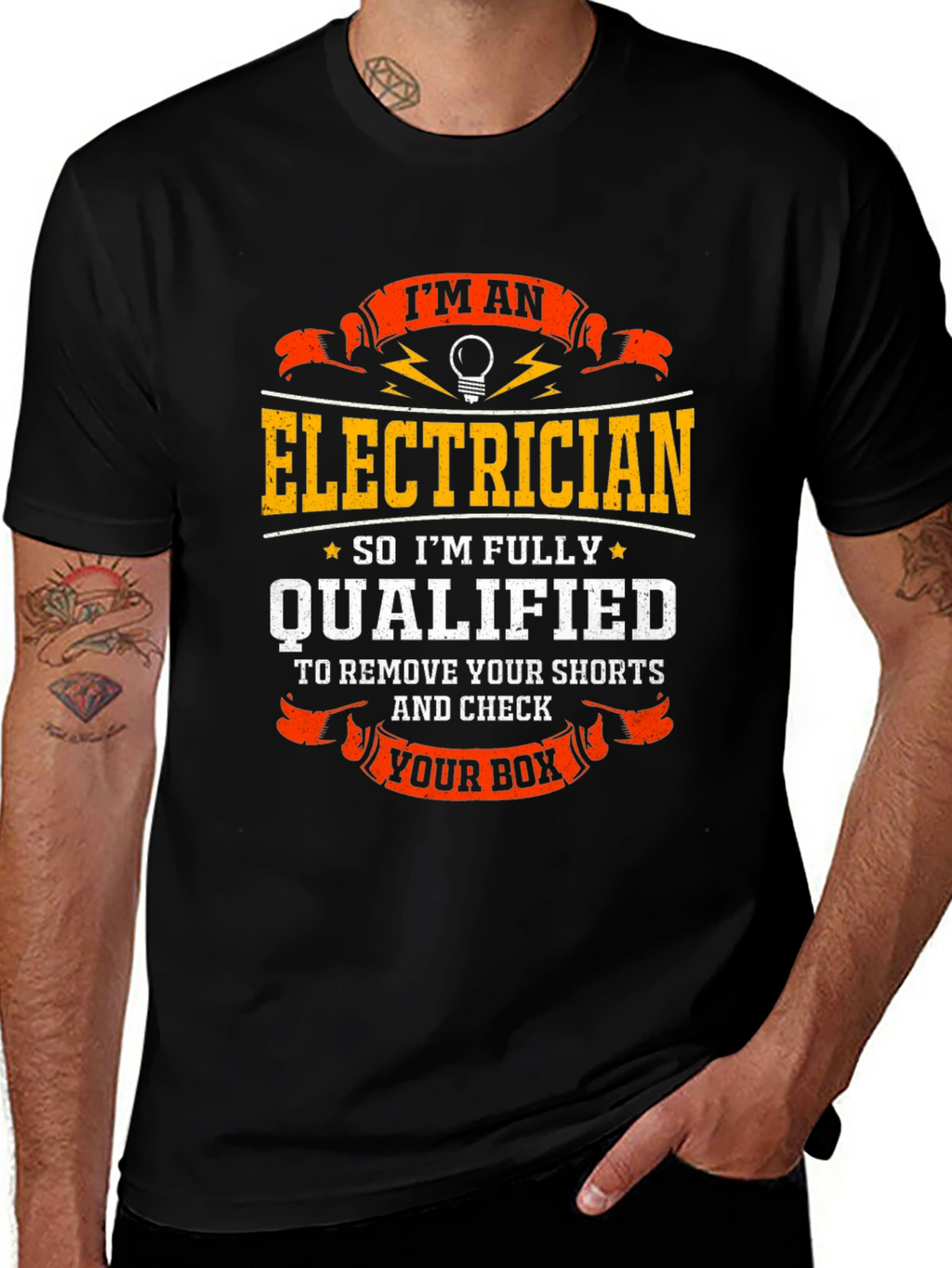 Electrician Humor T-Shirt: Qualified to Check Your Box