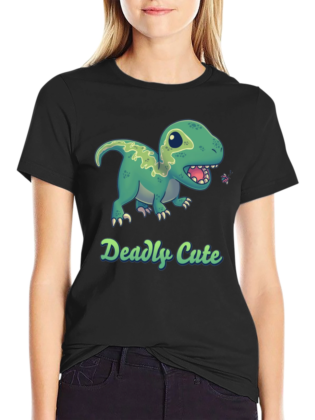 Deadly Cute Dino Black T-Shirt