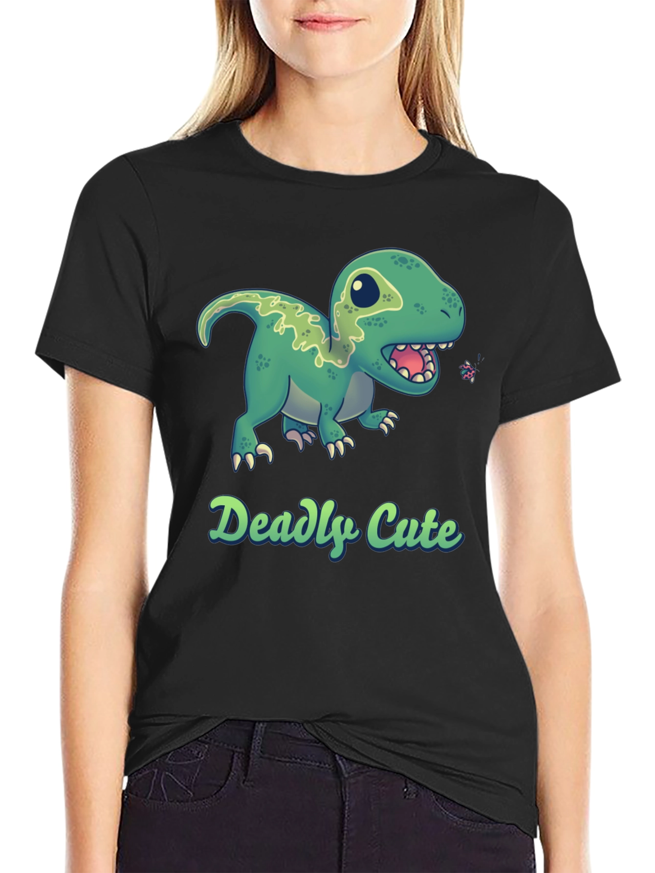 Deadly Cute Dino Black T-Shirt