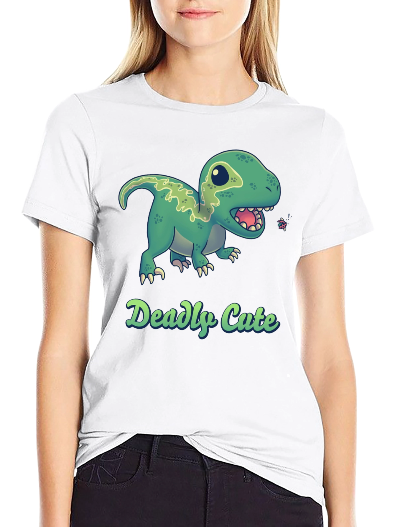 Deadly Cute Dino Black T-Shirt