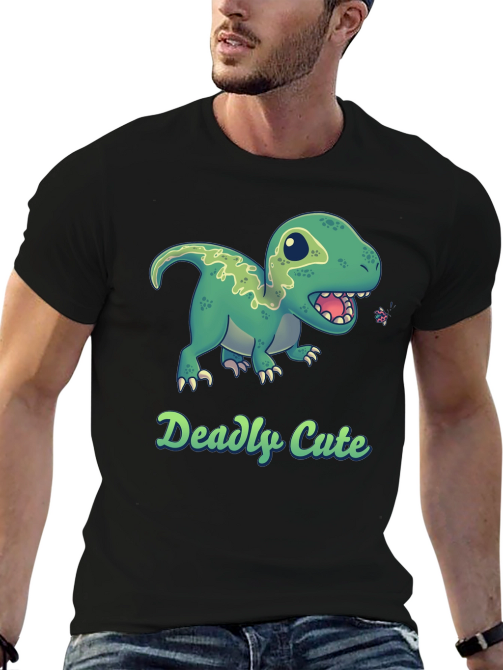 Deadly Cute Dino Black T-Shirt
