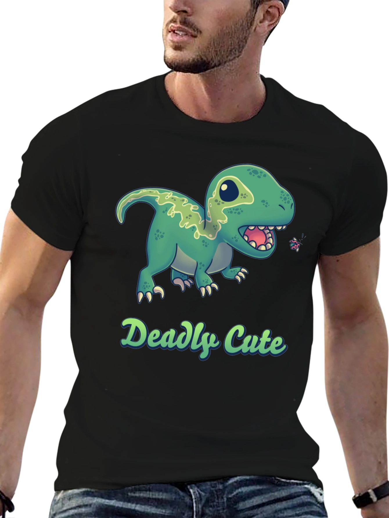 Deadly Cute Dino Black T-Shirt